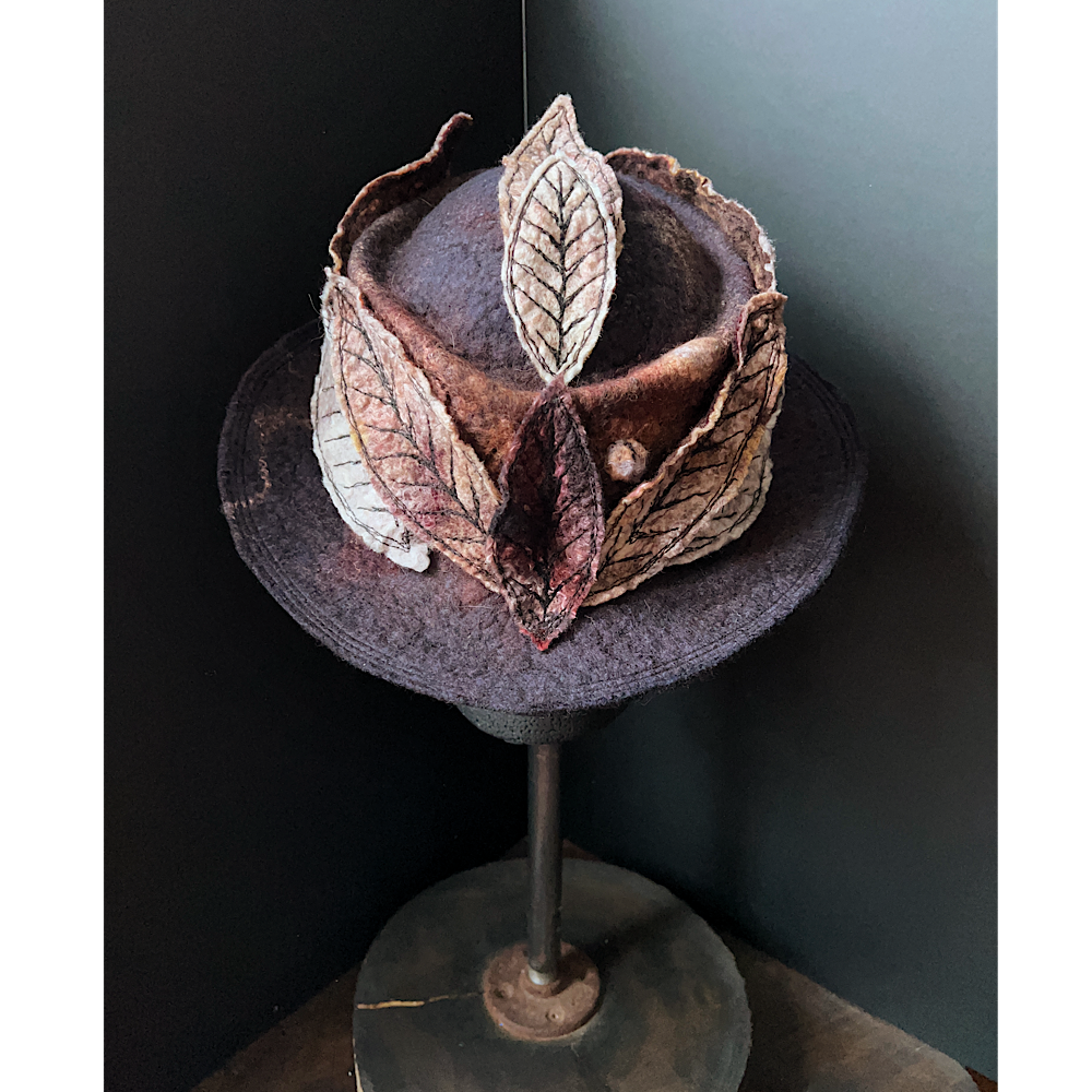 Felted top hat with leaves - 22.5”
