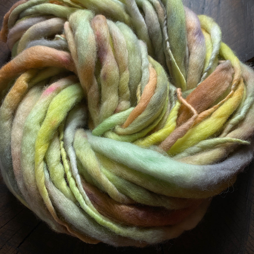 Earthy green Thick and thin hand spun yarn