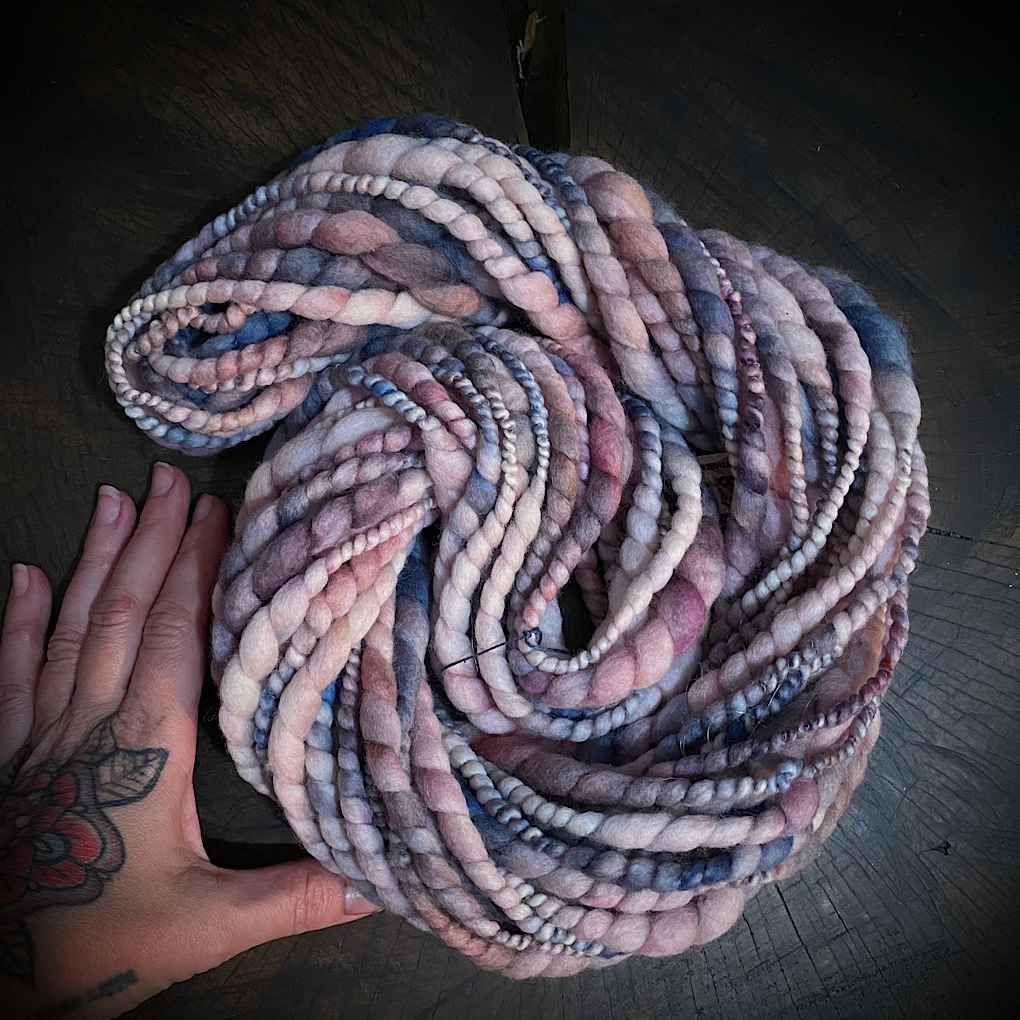 Frozen River merino spiral handspun yarn