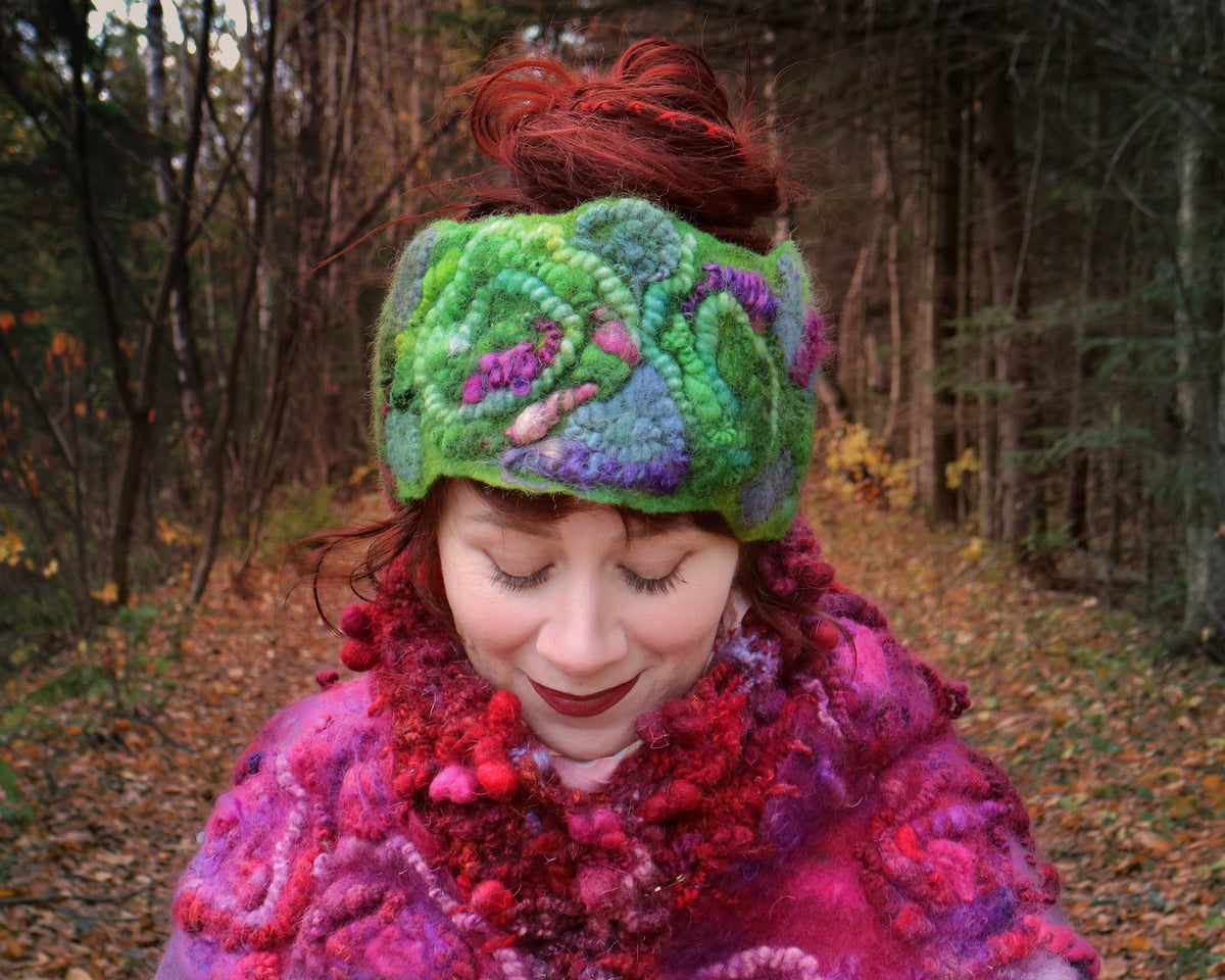 Green textured felted headband One size | Bandeau Vert en feutre Taille unique - Mynoush