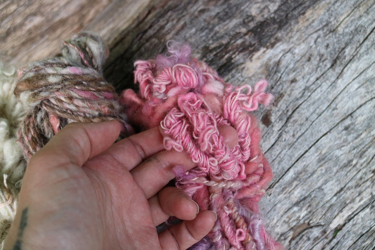 3 mini hand spun skeins kit - brown and pink - 100 grams - Mynoush