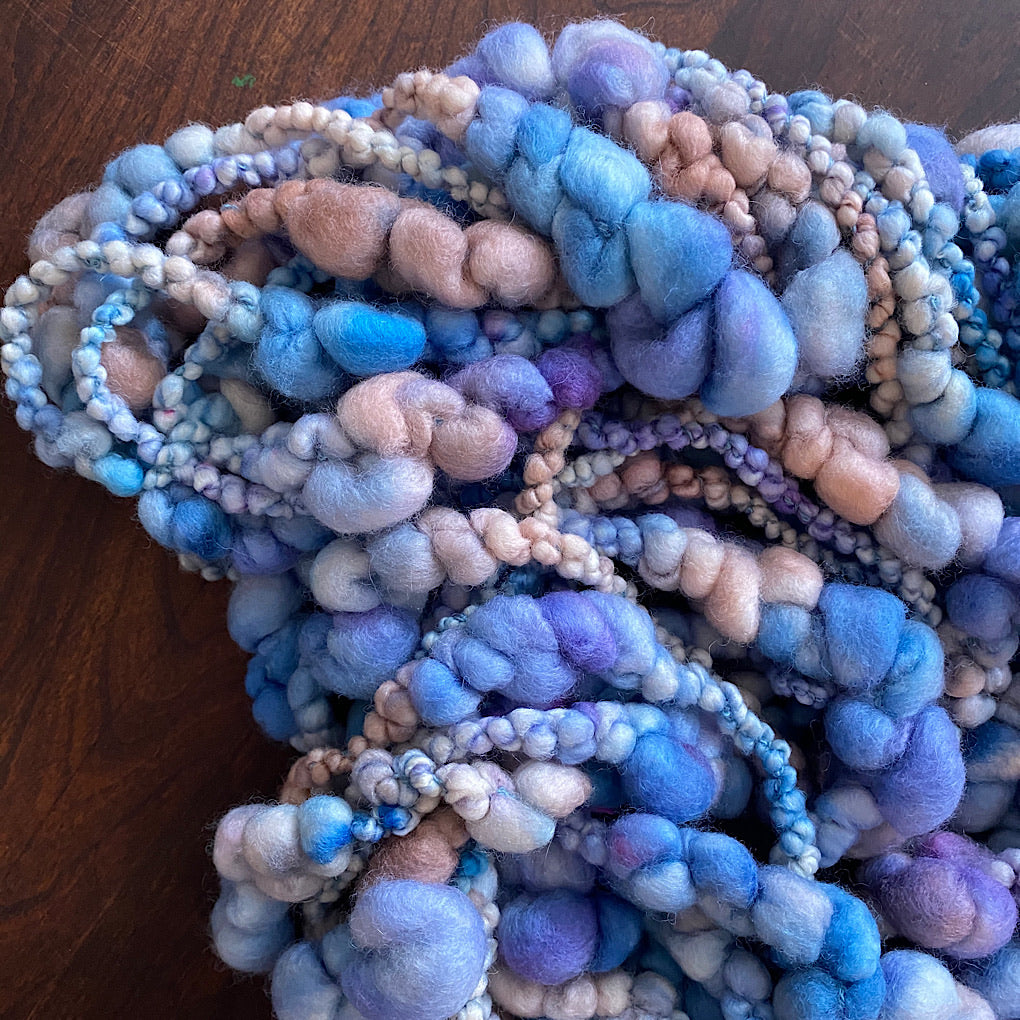 Blue lavender blush Jumbo boucle Art yarn
