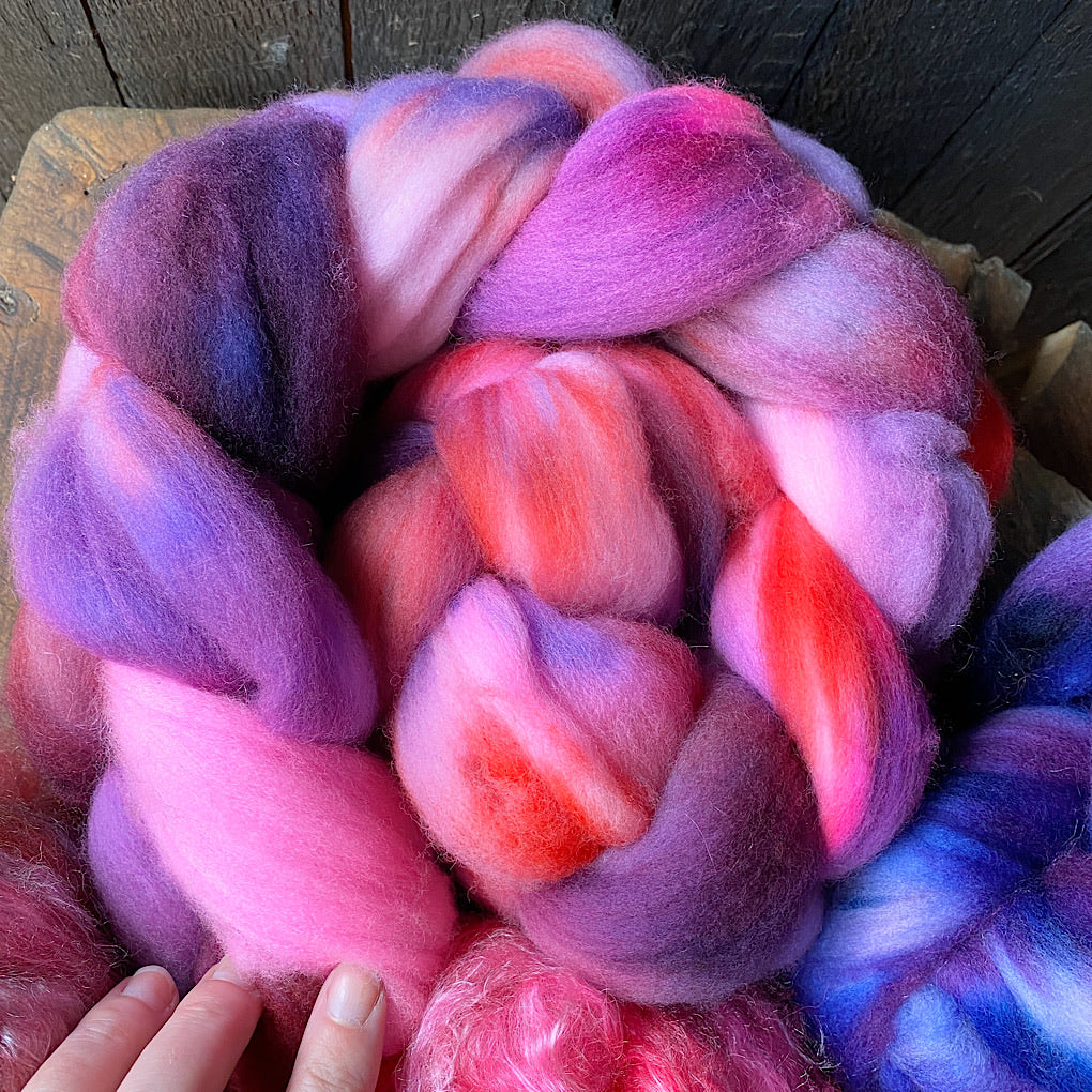 Spinning kit Hand dyed roving with mohair