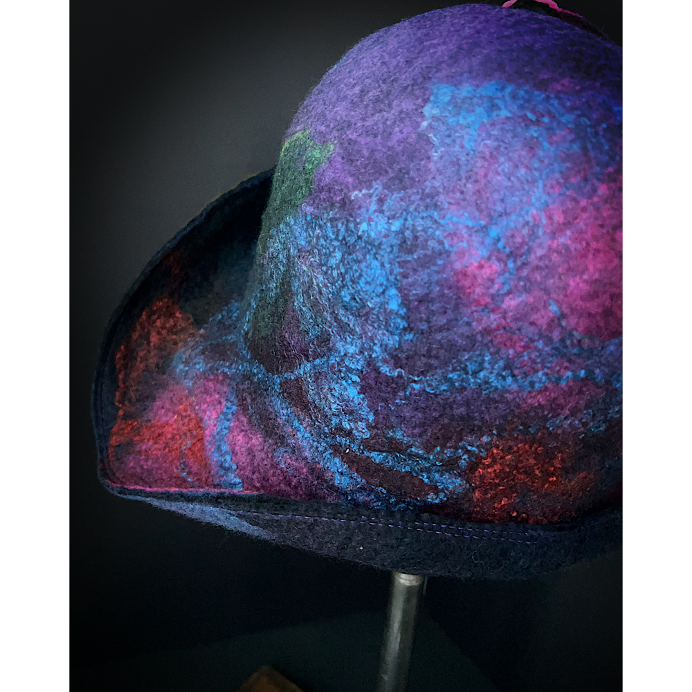 Felted flapper’s hat with rose size 24” large