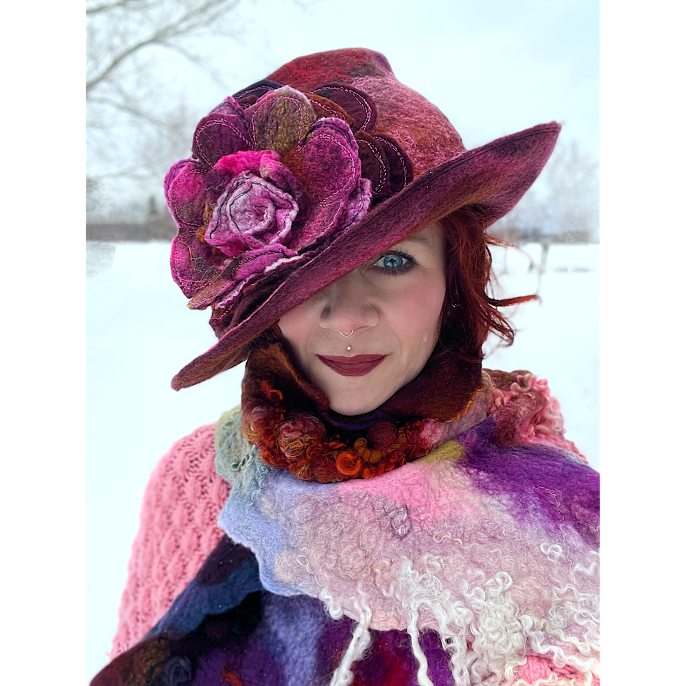 Felted hat with rose size 24” large