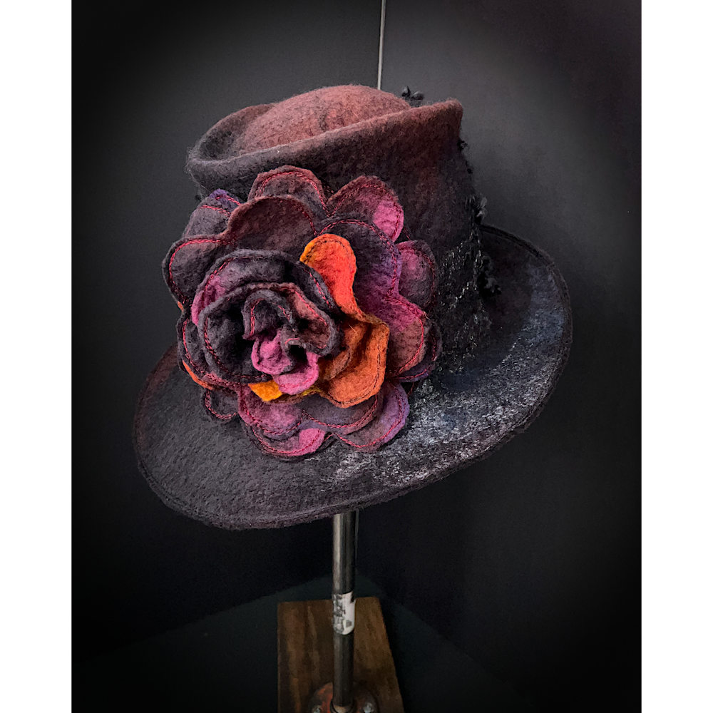 Felted top hat with rose size 24” large