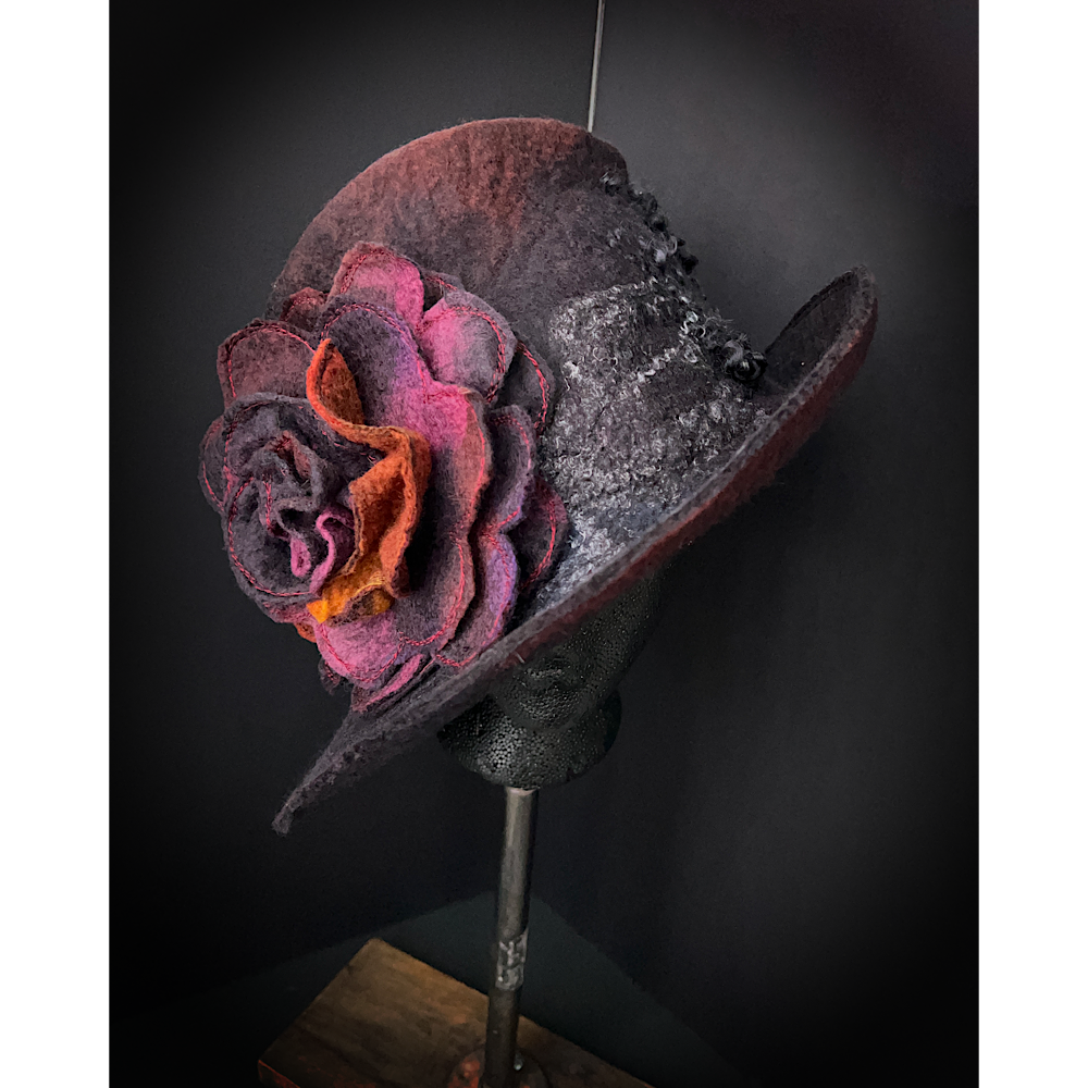 Felted top hat with rose size 24” large
