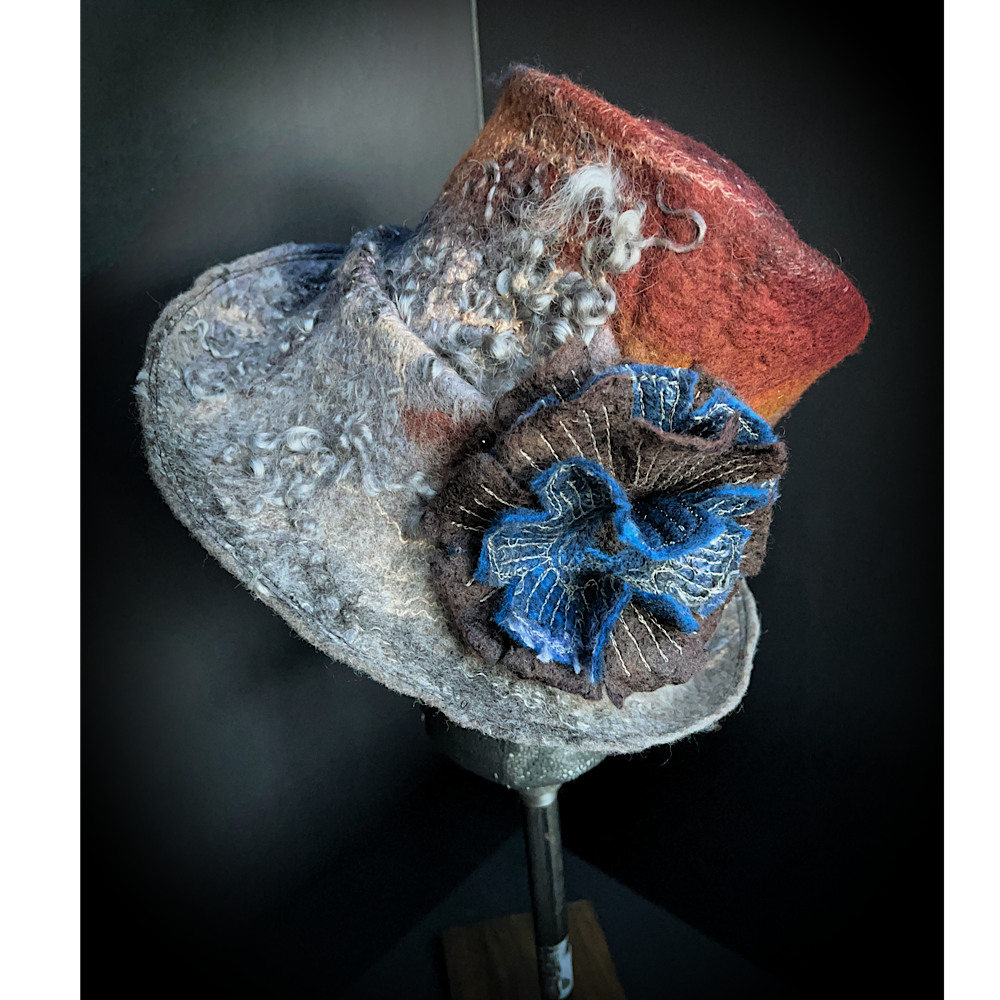 Felted top hat with rose - 23”