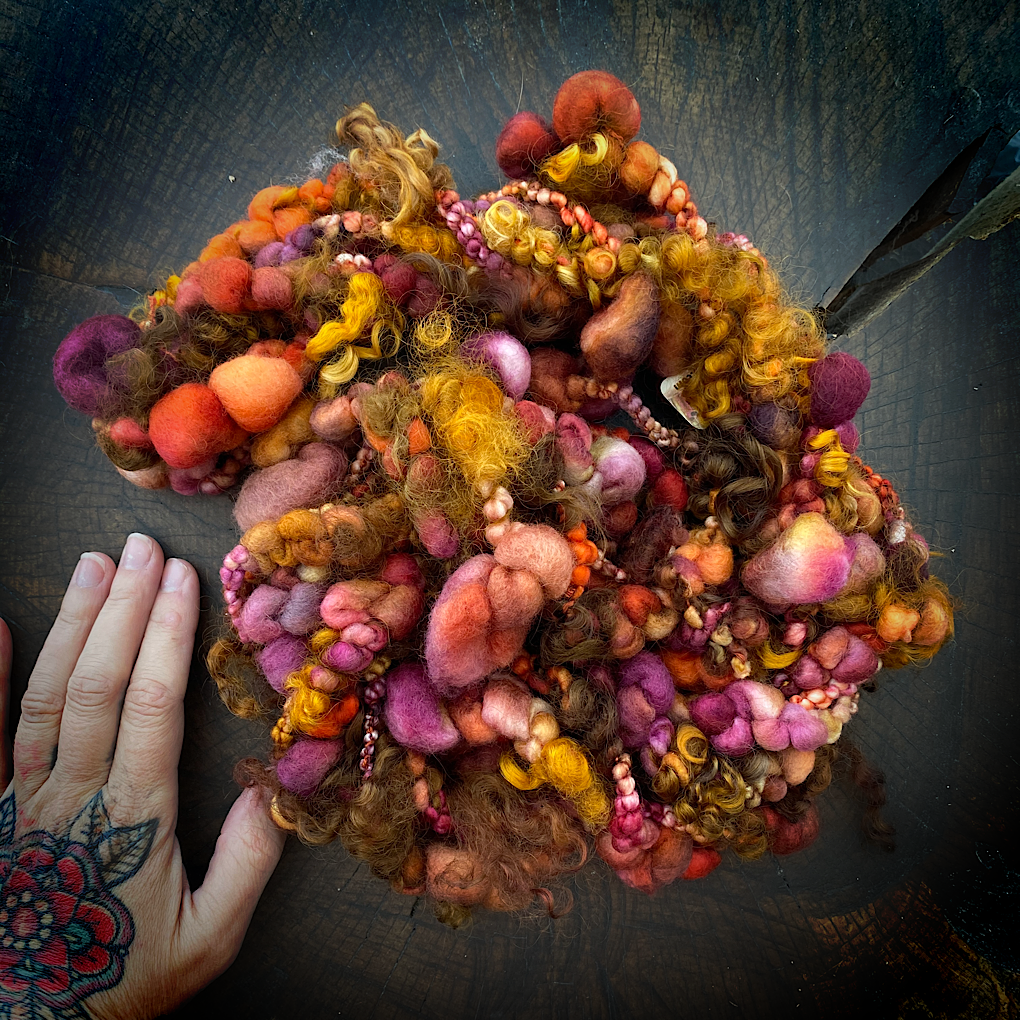 Golden autumn Jumbo boucle art yarn with locks