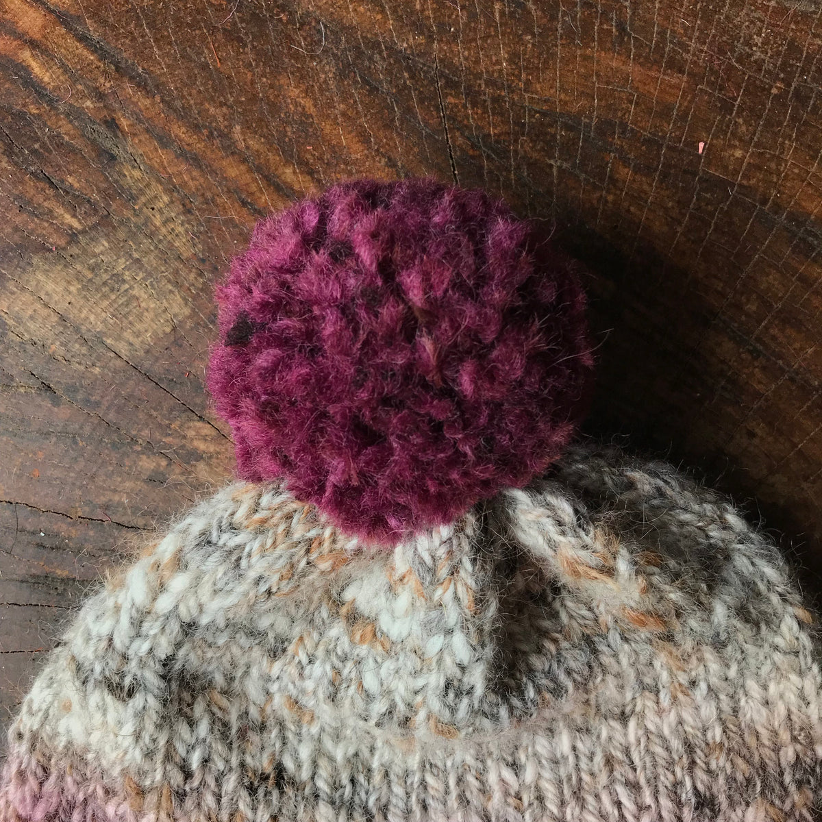 Grey and burgundy beanie 95% wool 5% alpaca One size - Mynoush