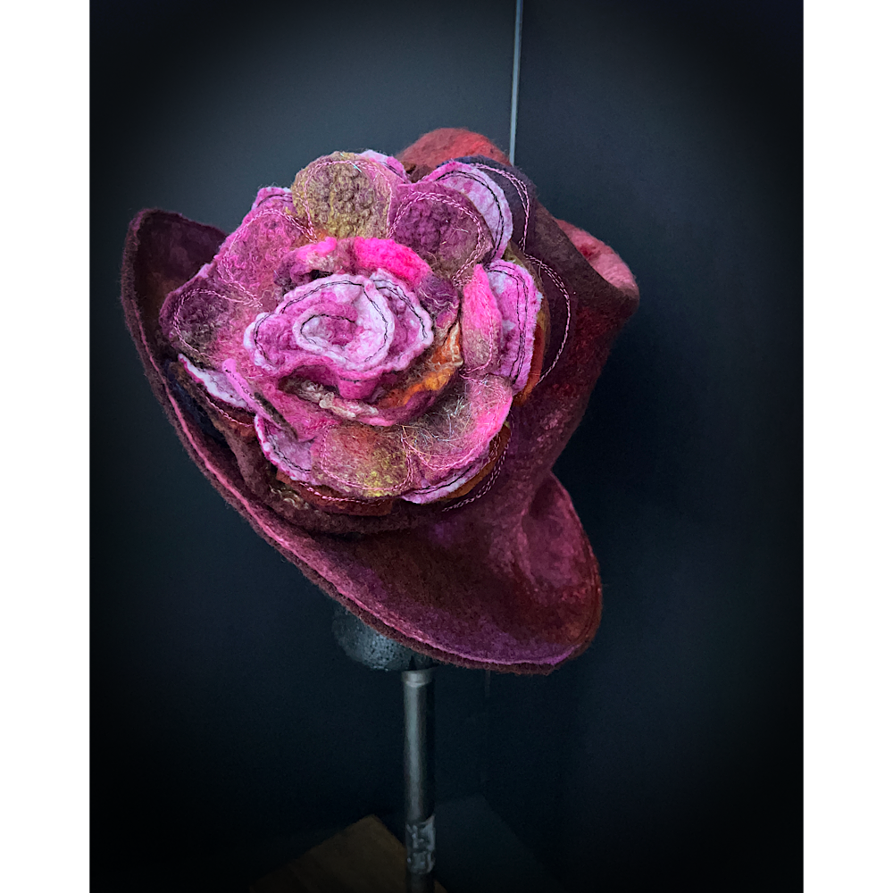Felted hat with rose size 24” large