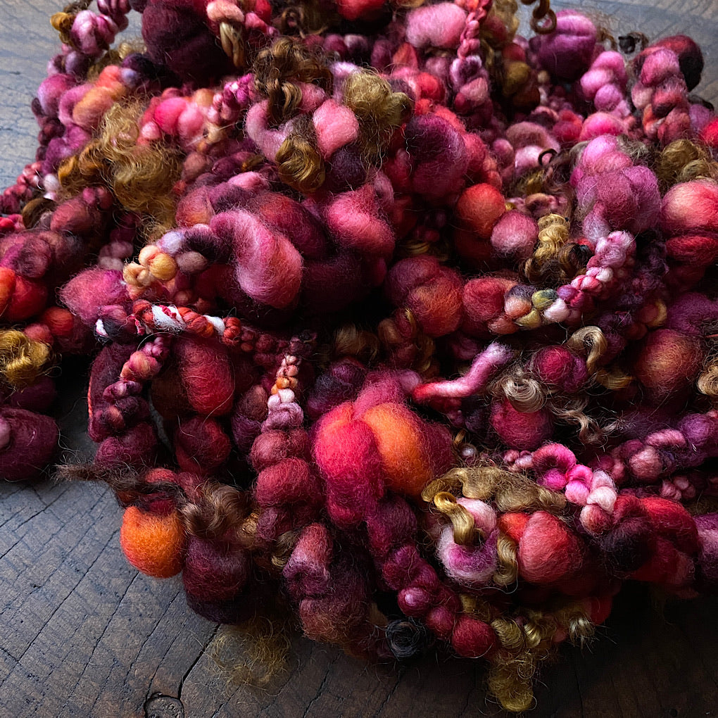 Burgundy Jumbo boucle art yarn with locks