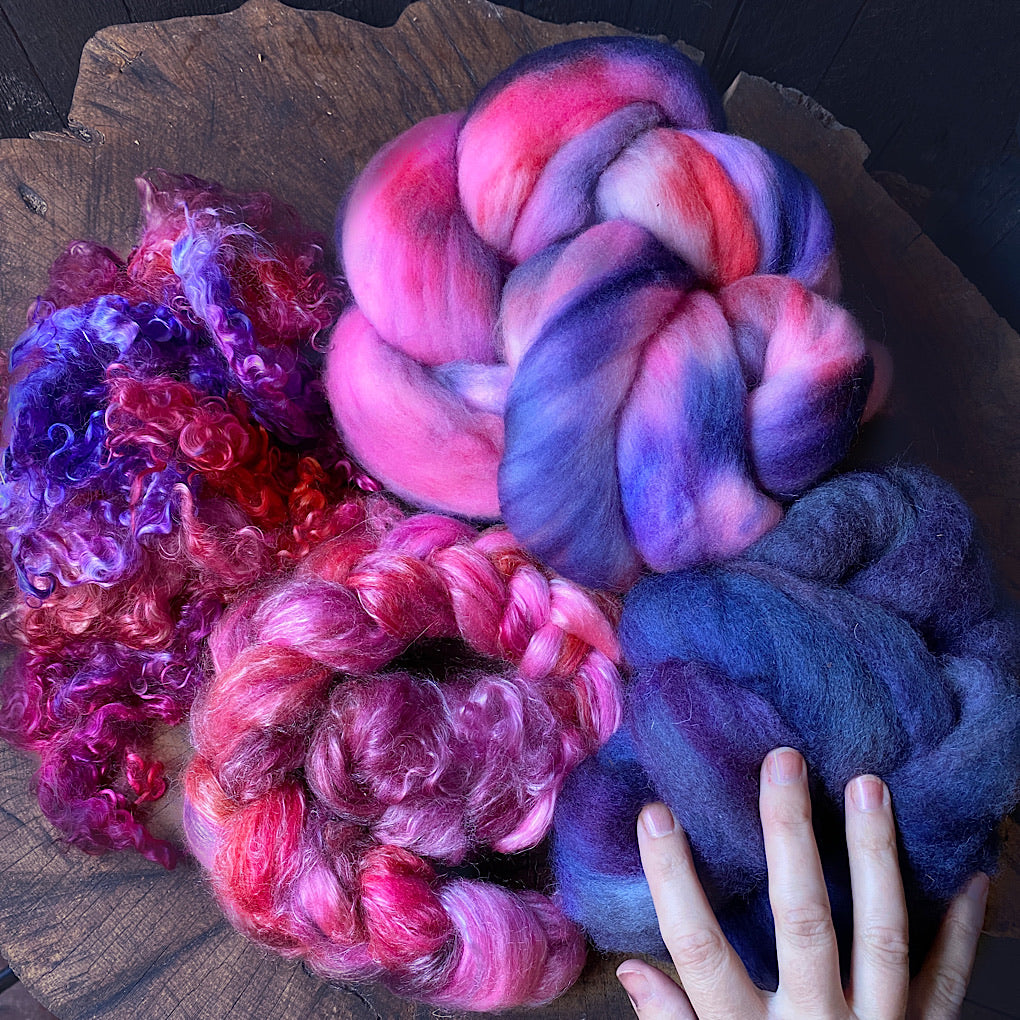 Spinning kit Hand dyed roving with mohair