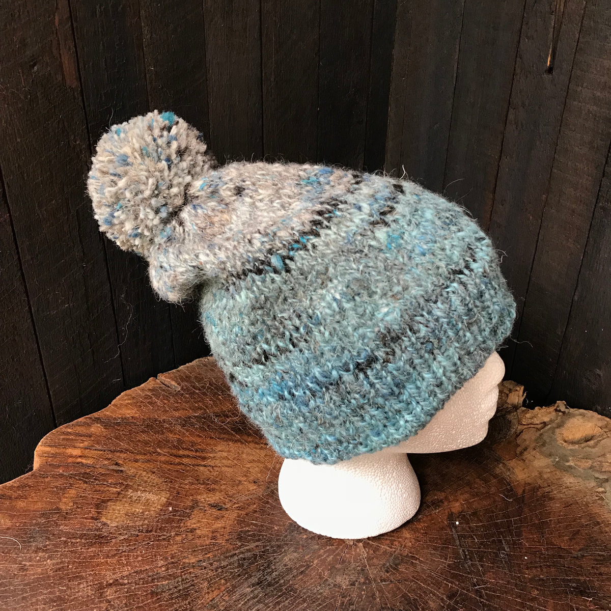 Blue and grey unisex beanie 100% wool One size - Mynoush
