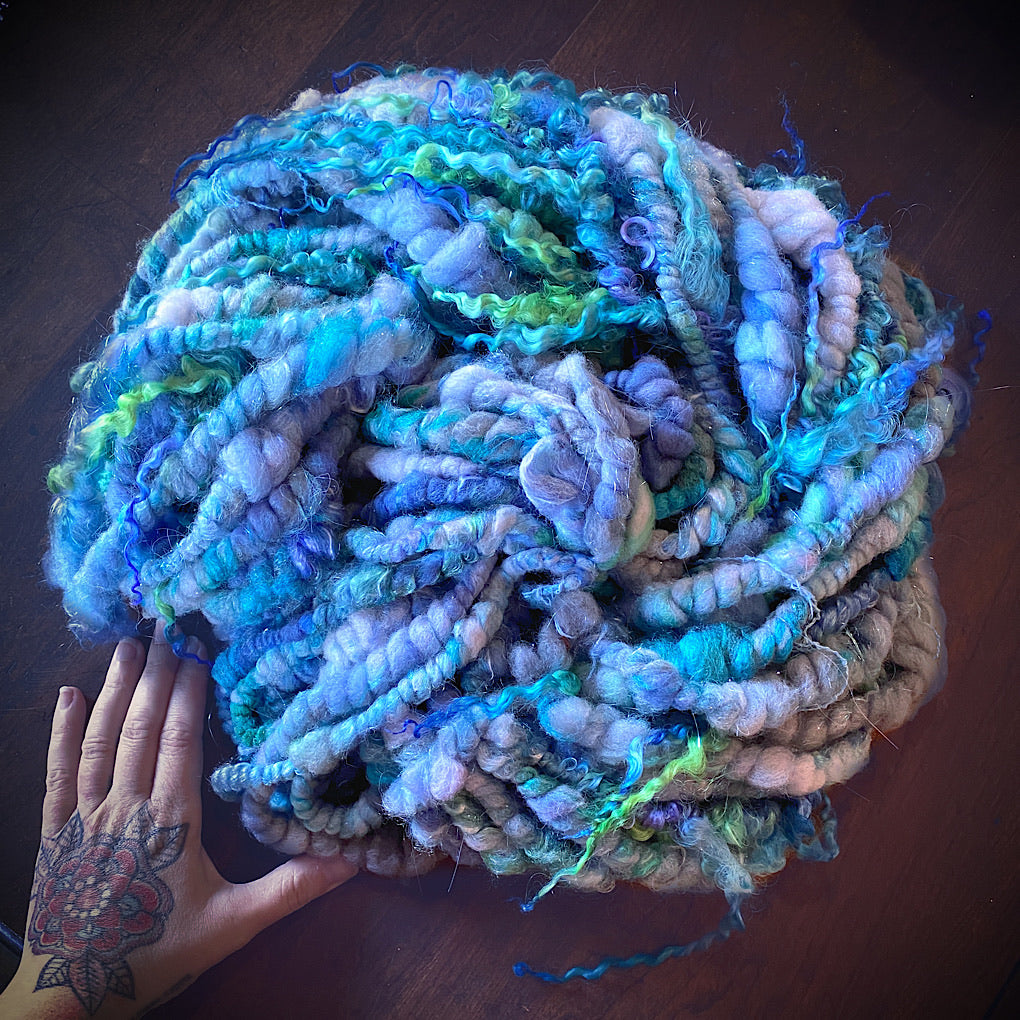 Blue squish  jumbo spiral merino yarn FULL SKEIN