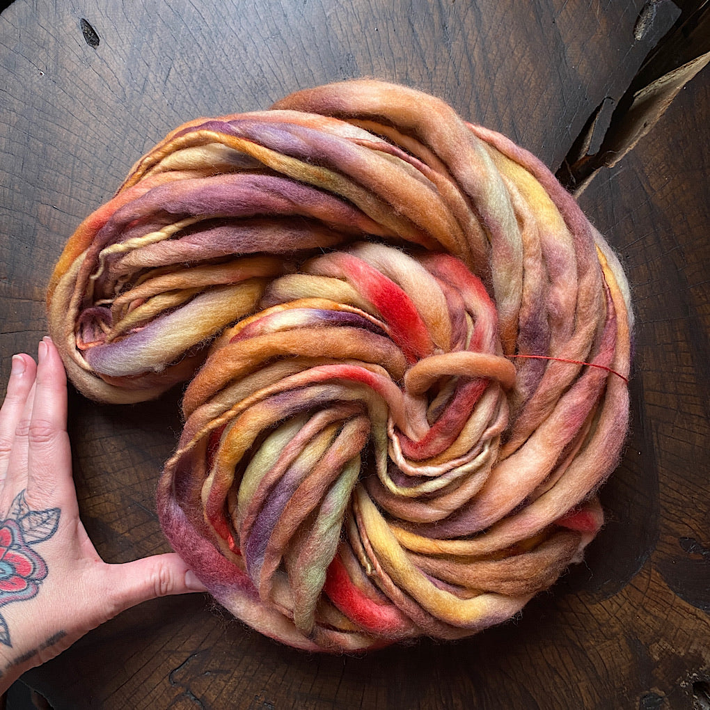 Autumn leaves Thick and thin hand spun yarn