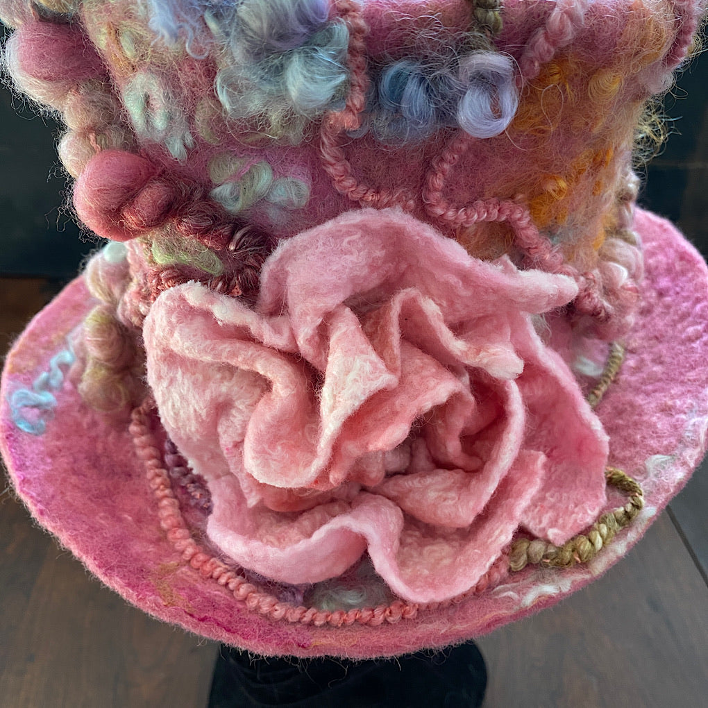 Vintage rose Felted top hat