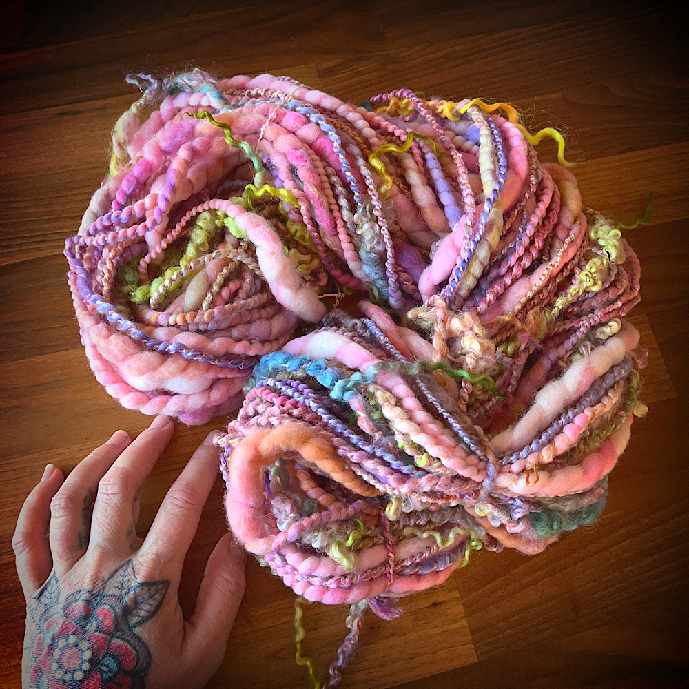 Peach blossom - spiral hand spun yarn
