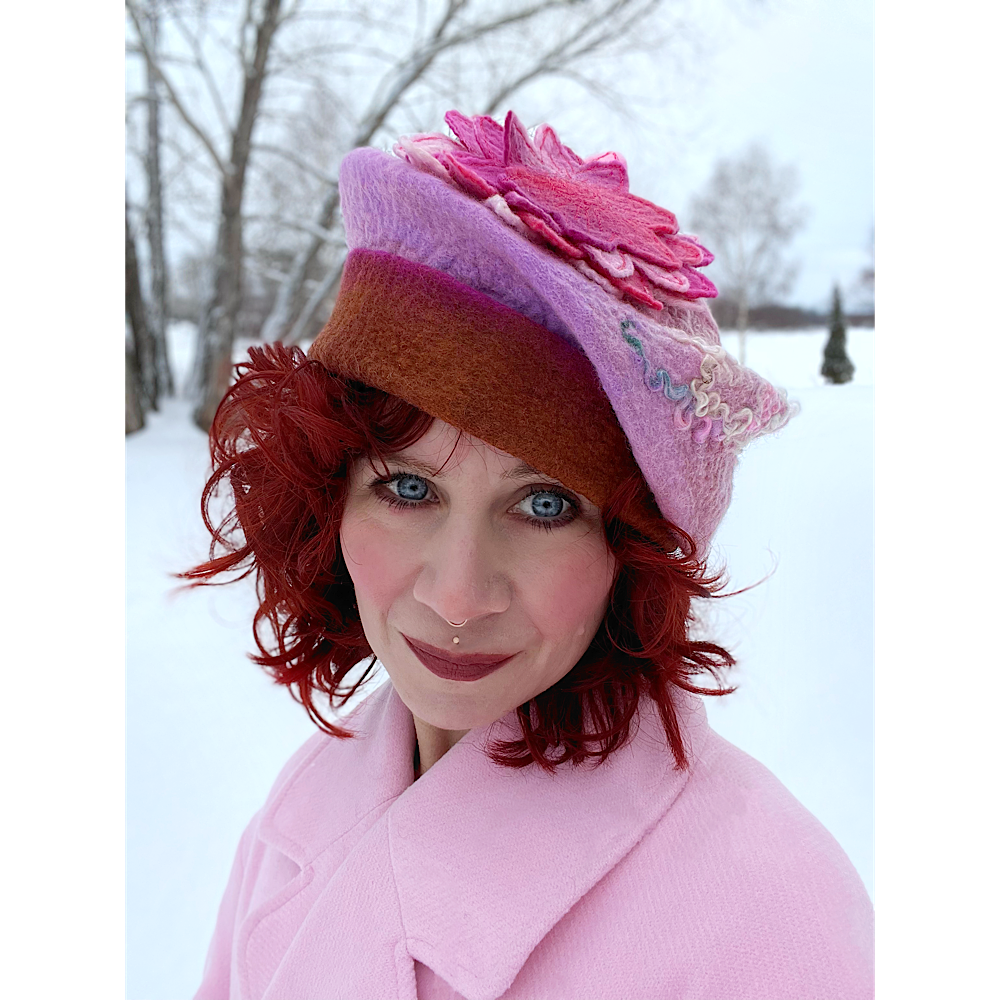 Felted beret hat with rose size 23.5”