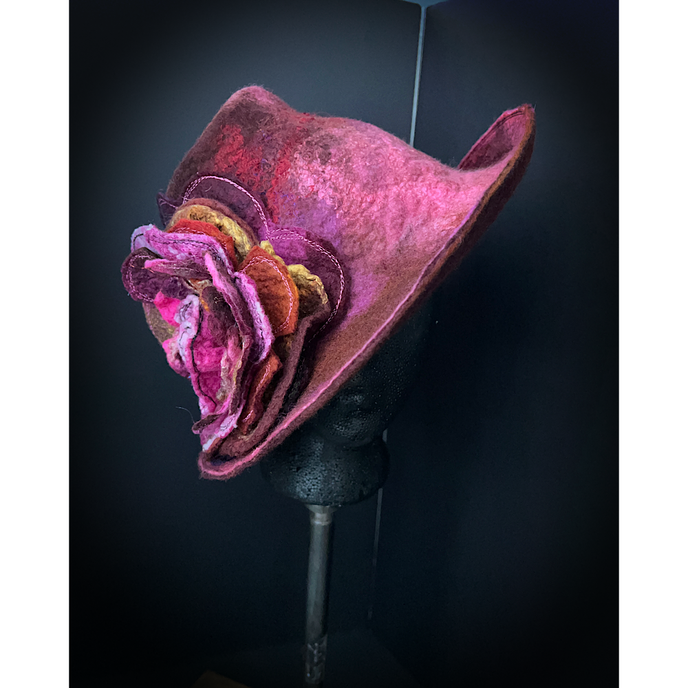 Felted hat with rose size 24” large