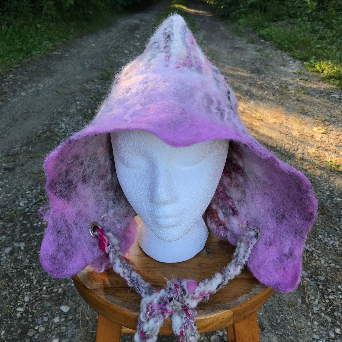 Pink fairy hat | Hooded hat with felted flowers - Mynoush