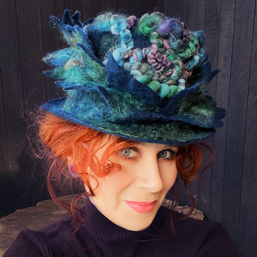 Blue Felted top hat