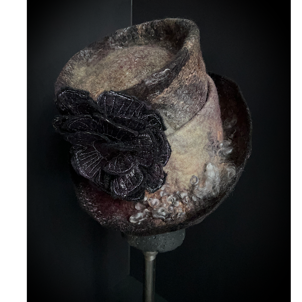 Felted top hat with rose - 24”