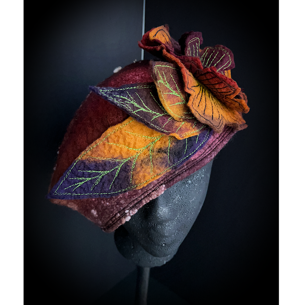 Felted beret with rose size 24” large