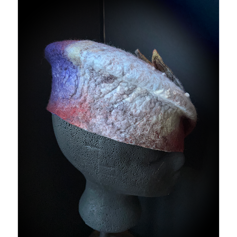 Felted beret with leaves size 22“ 3/4 small