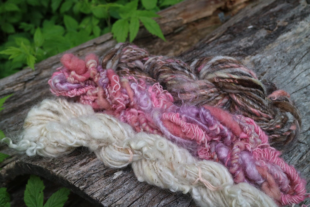 3 mini hand spun skeins kit - brown and pink - 100 grams - Mynoush