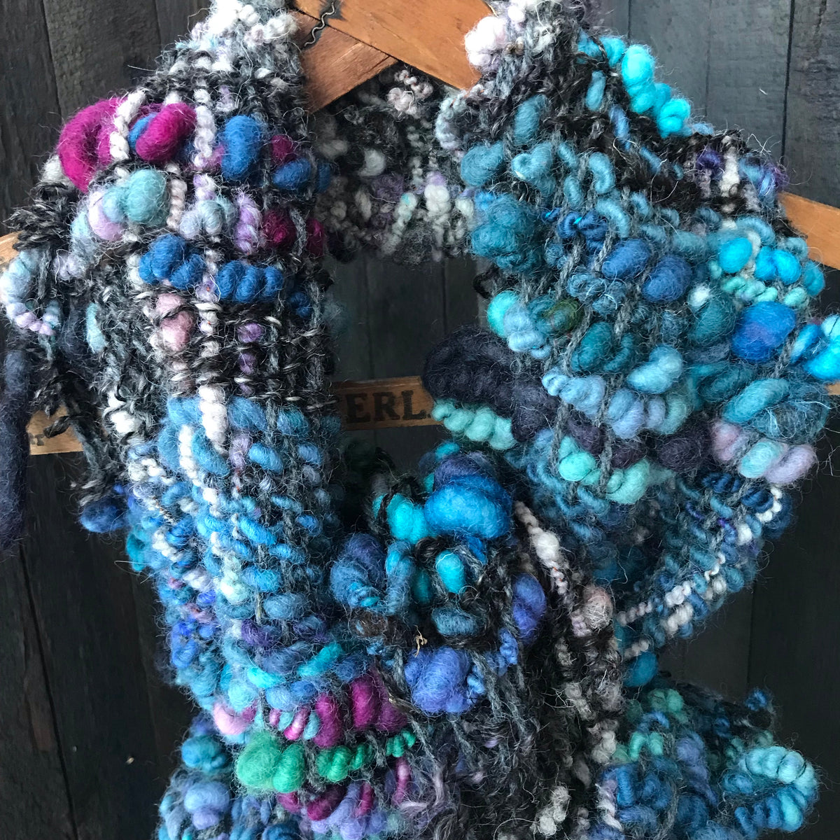 Blue hand woven scarf 100% Wool Hand woven 84”x9” Foulard bleu en laine tissé main 84”x9” - Mynoush