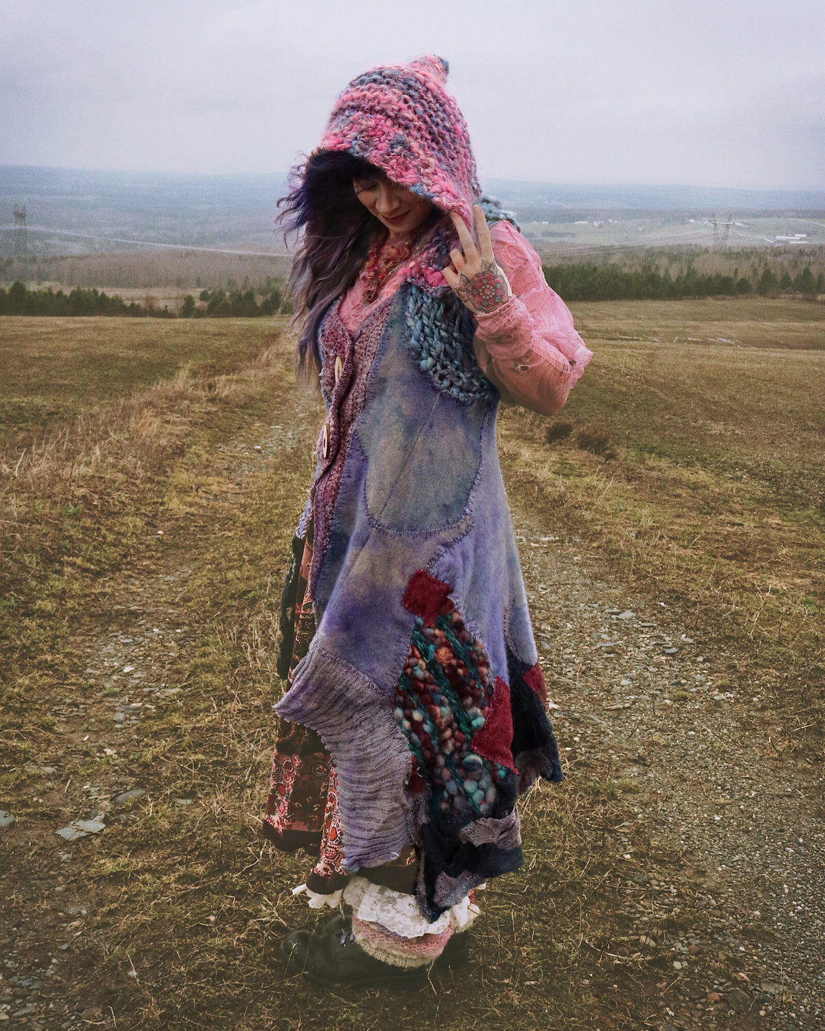 Sleeveless blue patchwork coat - Mynoush