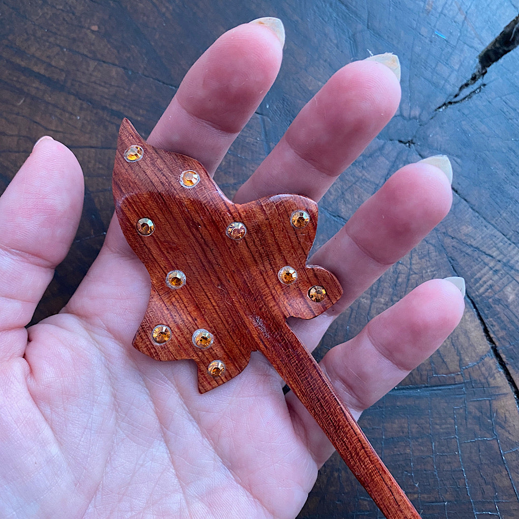 Padouk leaf shawl pin