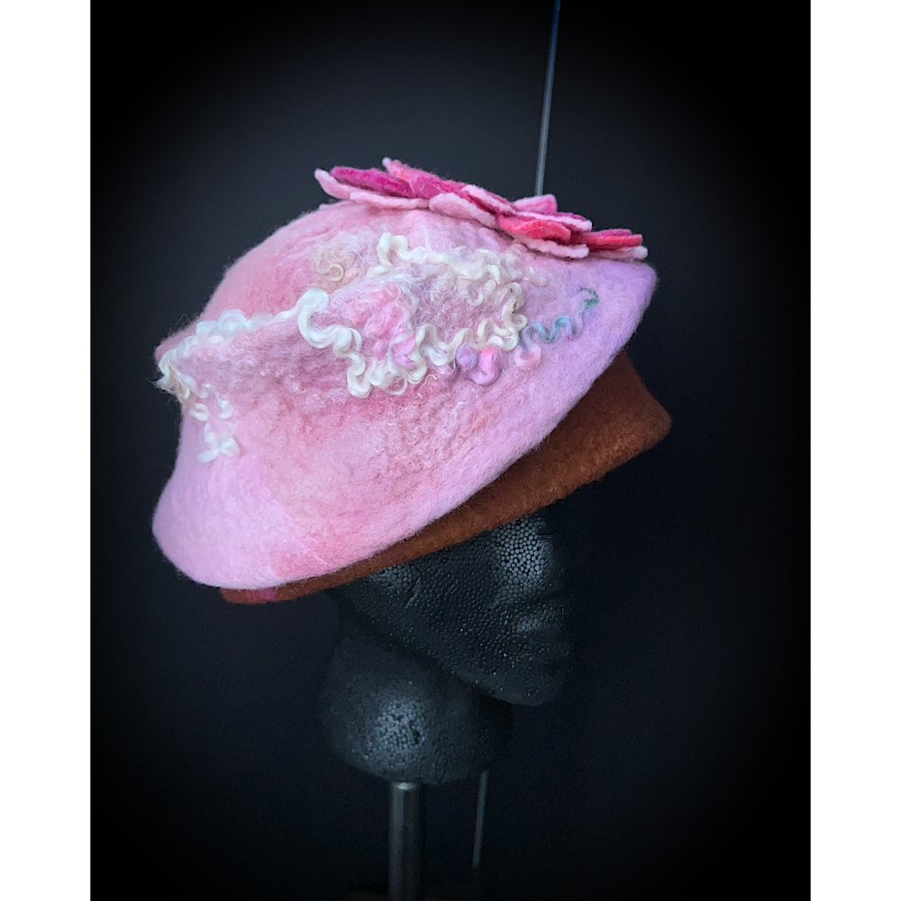 Felted beret hat with rose size 23.5”