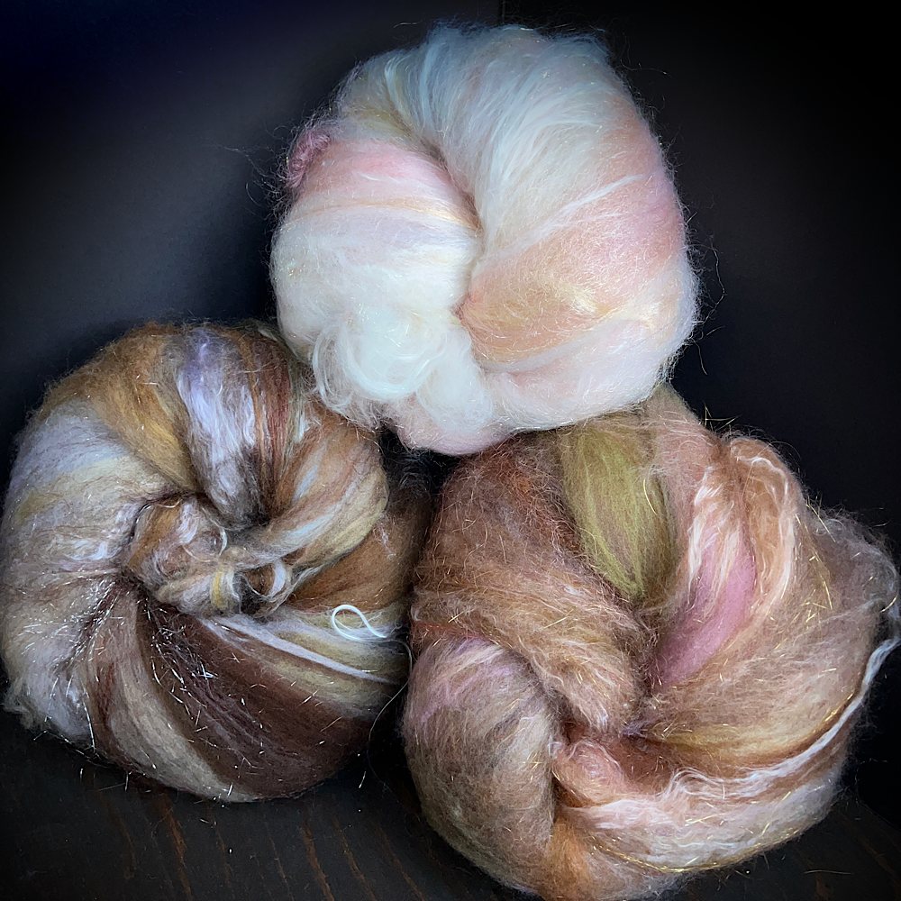 Set of 3 art batts for spinning or felting