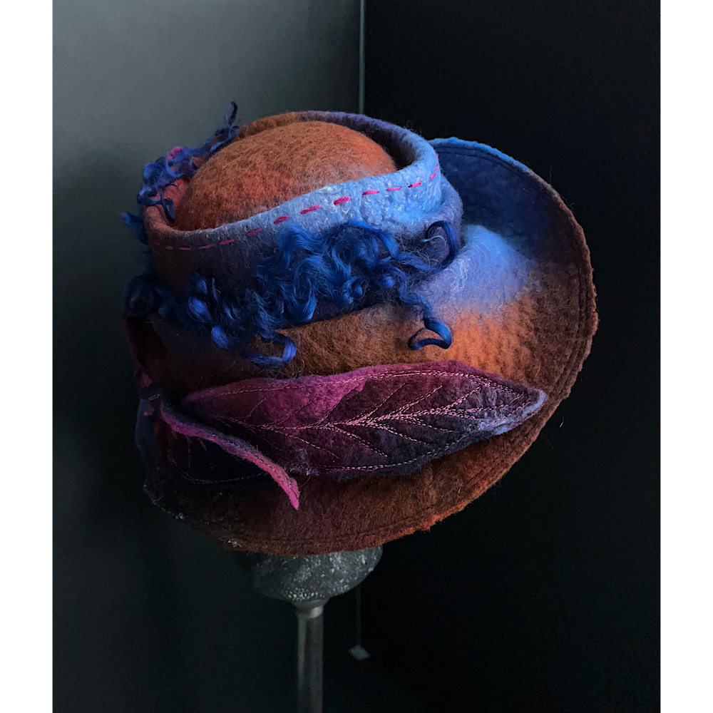 Felted top hat with leaves - 23”