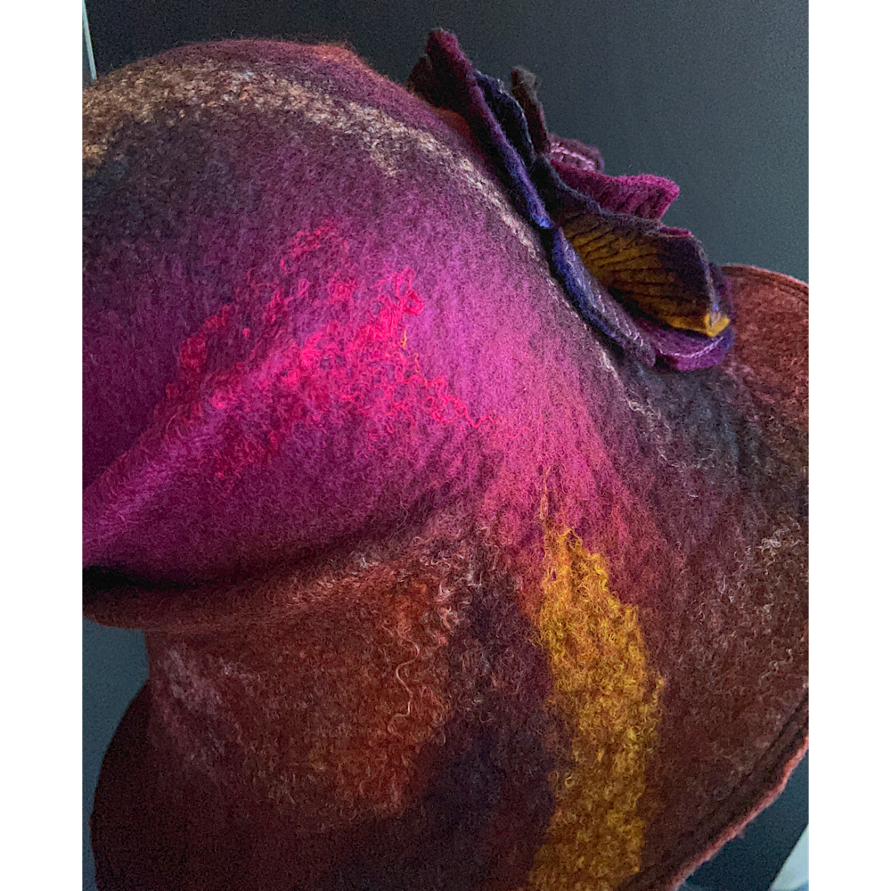 Felted cloche hat with rose - 23”