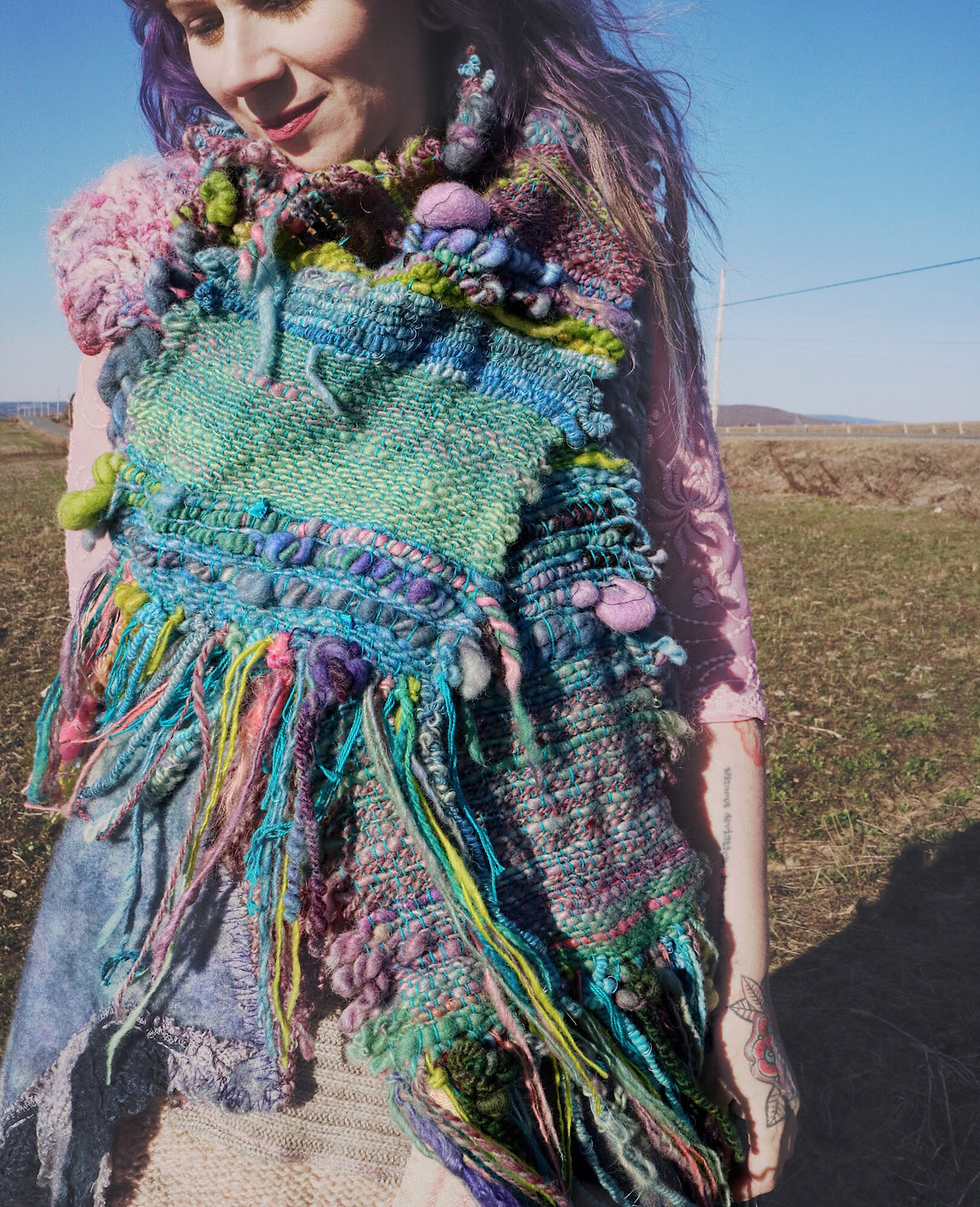 Blue hand woven scarf 50”X9” - Mynoush