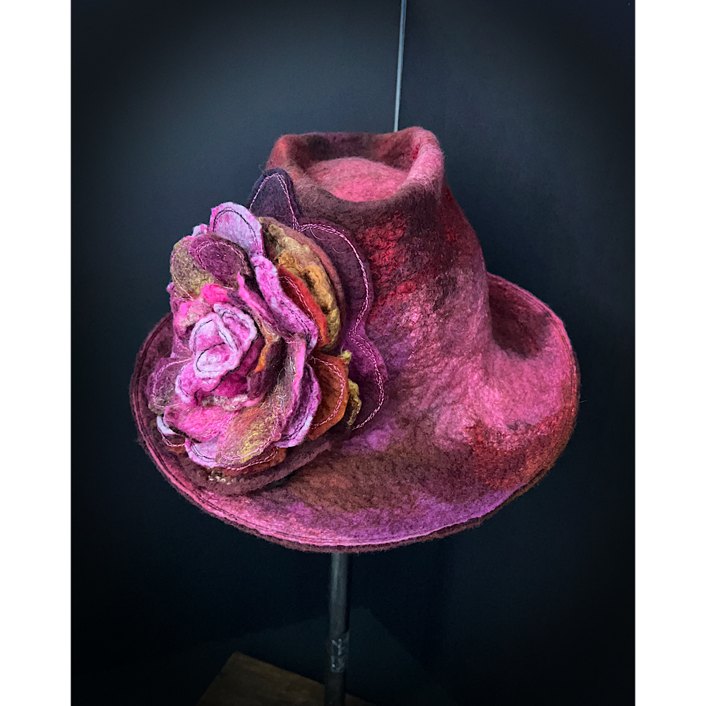 Felted hat with rose size 24” large