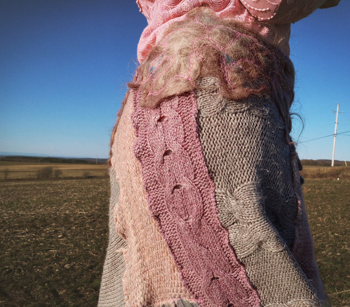Recycled sweaters patchwork skirt purple and pink Size medium large - Mynoush