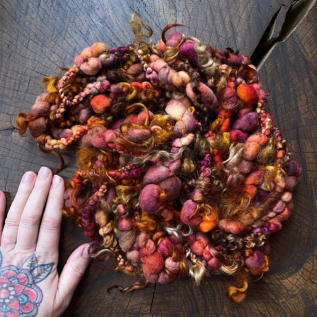 Burgundy Jumbo boucle art yarn with locks