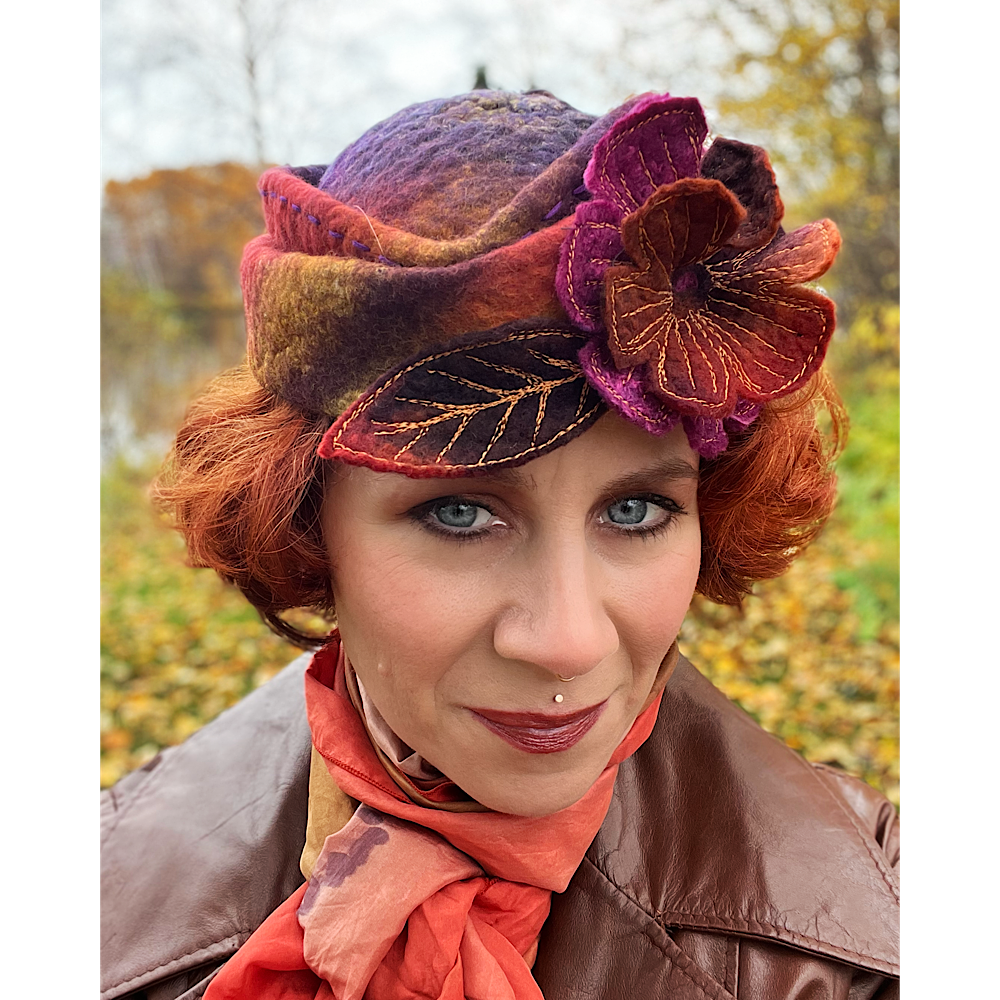 Felted bibi hat with flower - 21” small