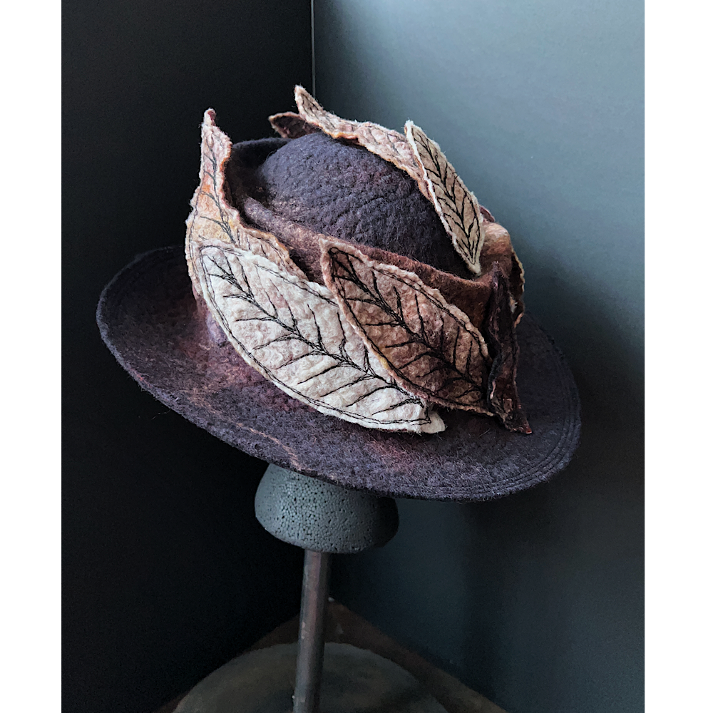 Felted top hat with leaves - 22.5”