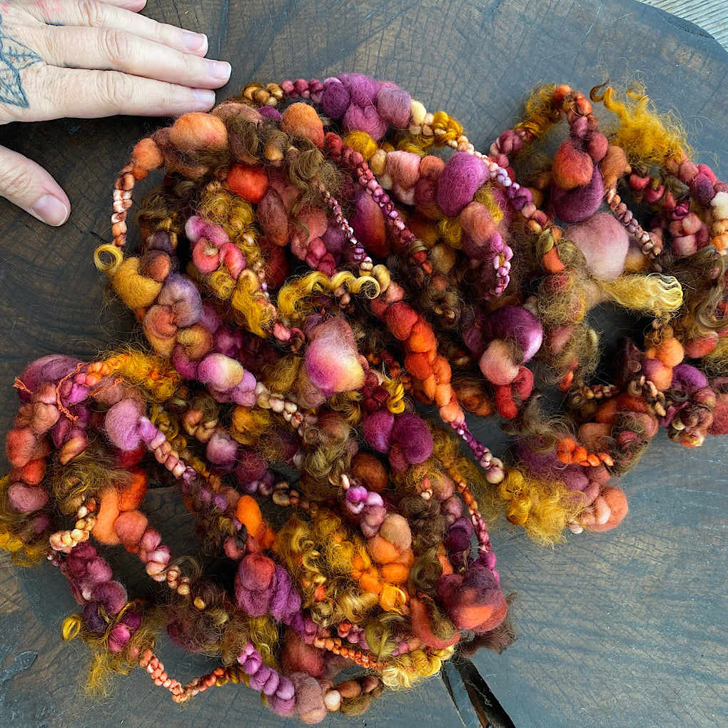 Golden autumn Jumbo boucle art yarn with locks