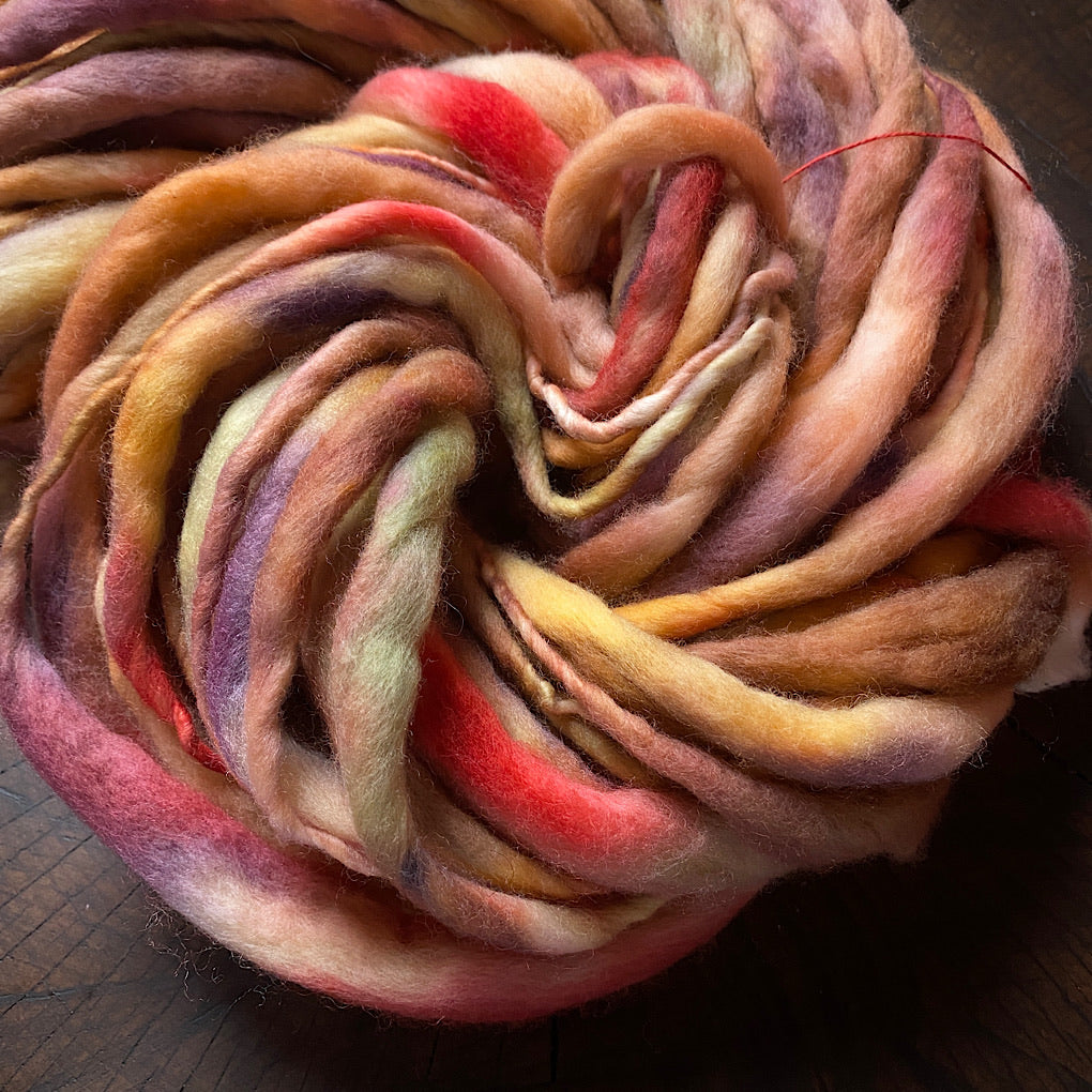 Autumn leaves Thick and thin hand spun yarn