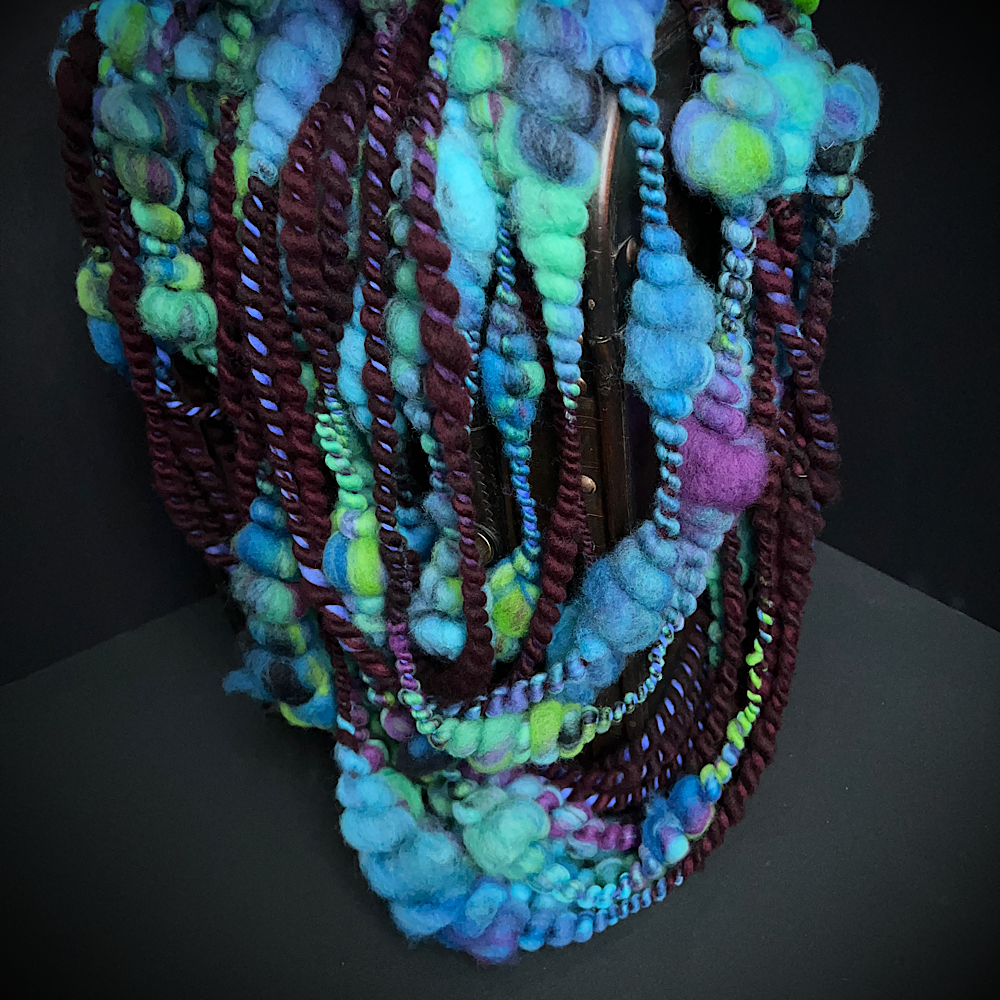 Turquoise thick and thin art yarn