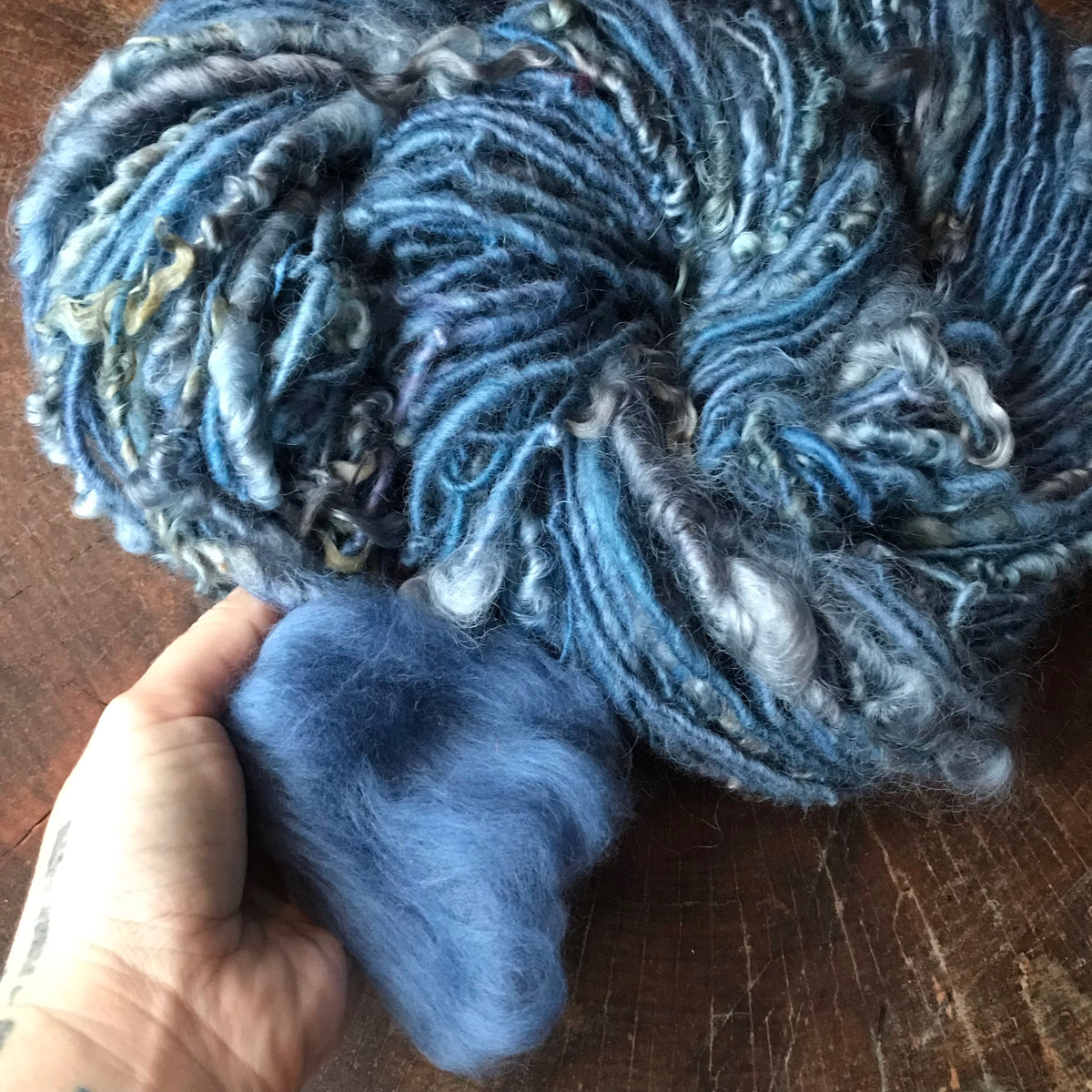 RESERVE MANON B.- Blue textured wool yarn 100 grams 40 yards skein - Mynoush