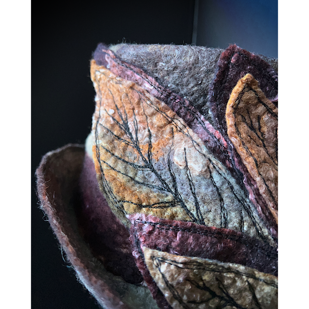Felted top hat with leaves - 23.5”