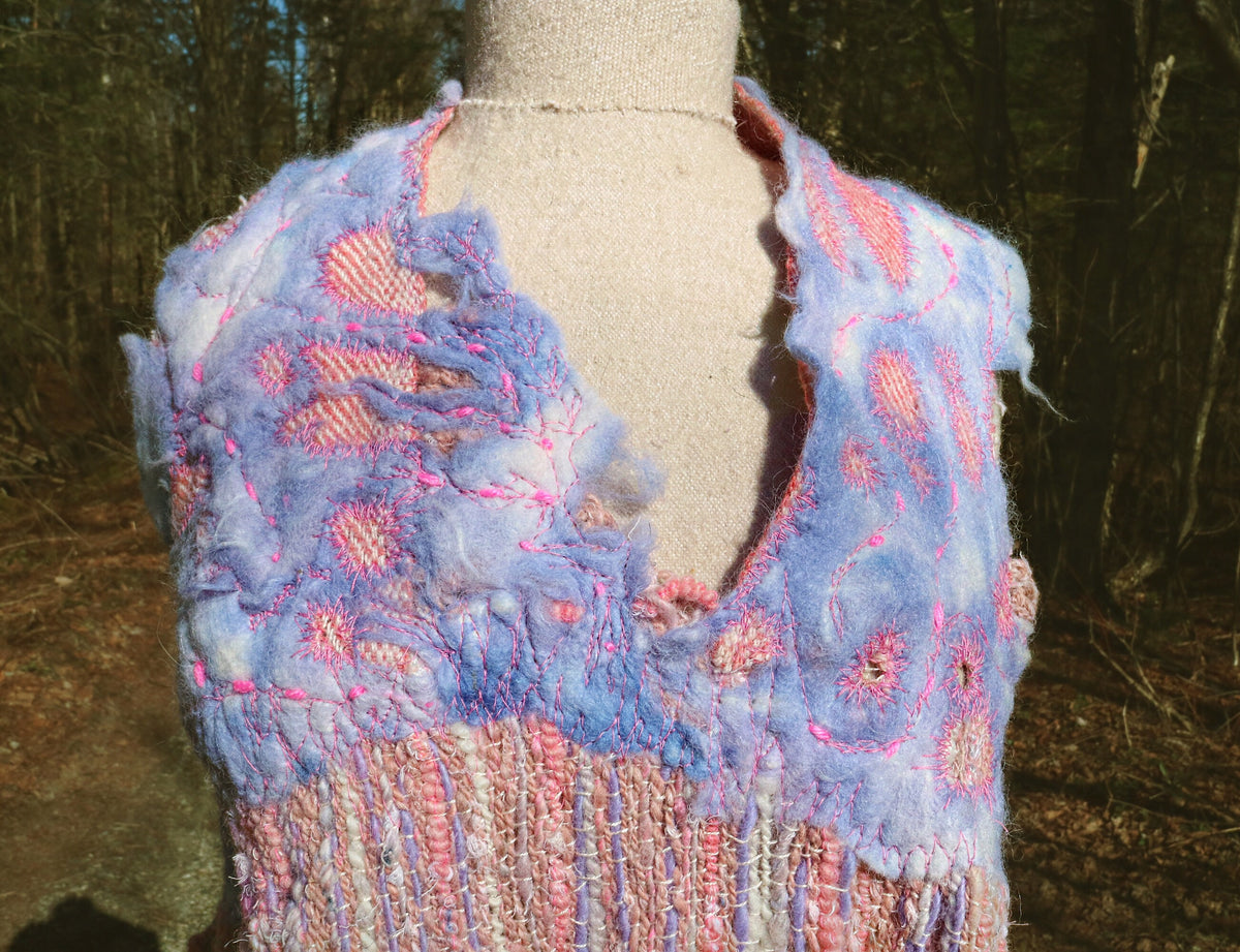 Pink hand woven dress with felt and quilting size medium - Mynoush