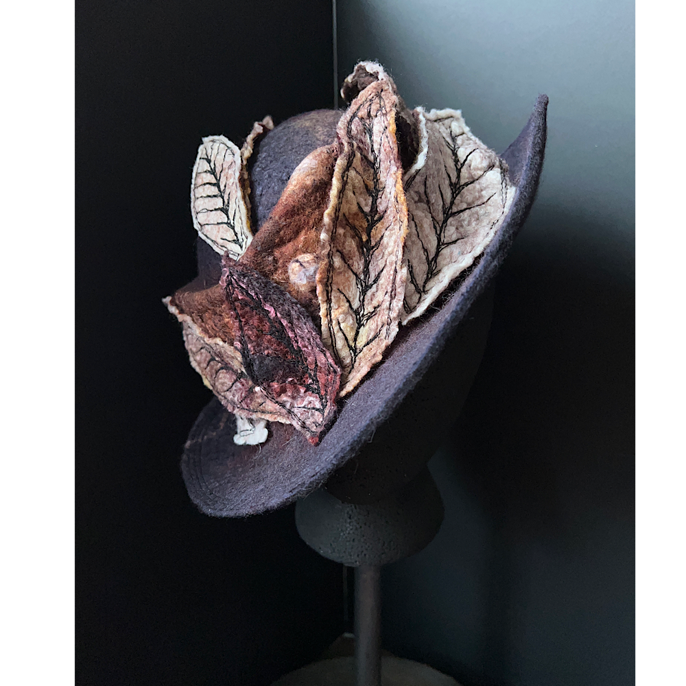 Felted top hat with leaves - 22.5”